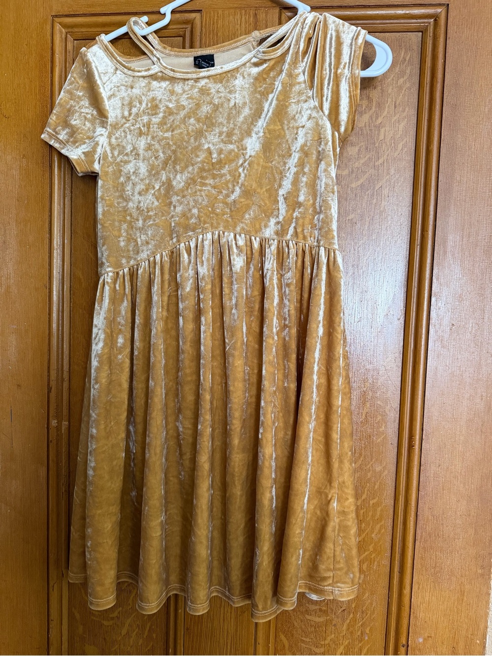 Velvet Short-Sleeve Gold Girls' Dress